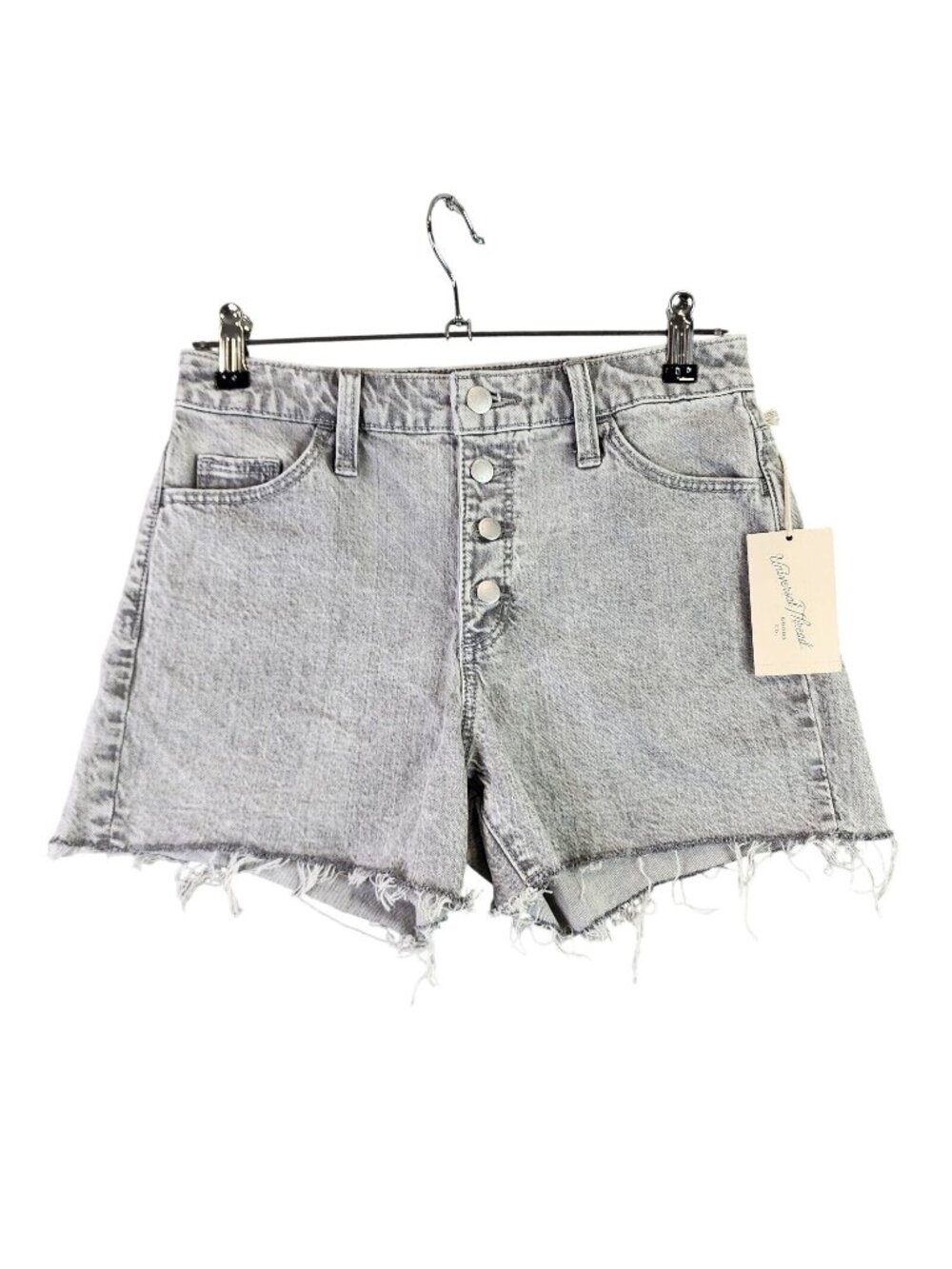 Womens Universal Thread Gray Vintage Midi Denim Shorts Raw Hem 4" Inseam Size 2